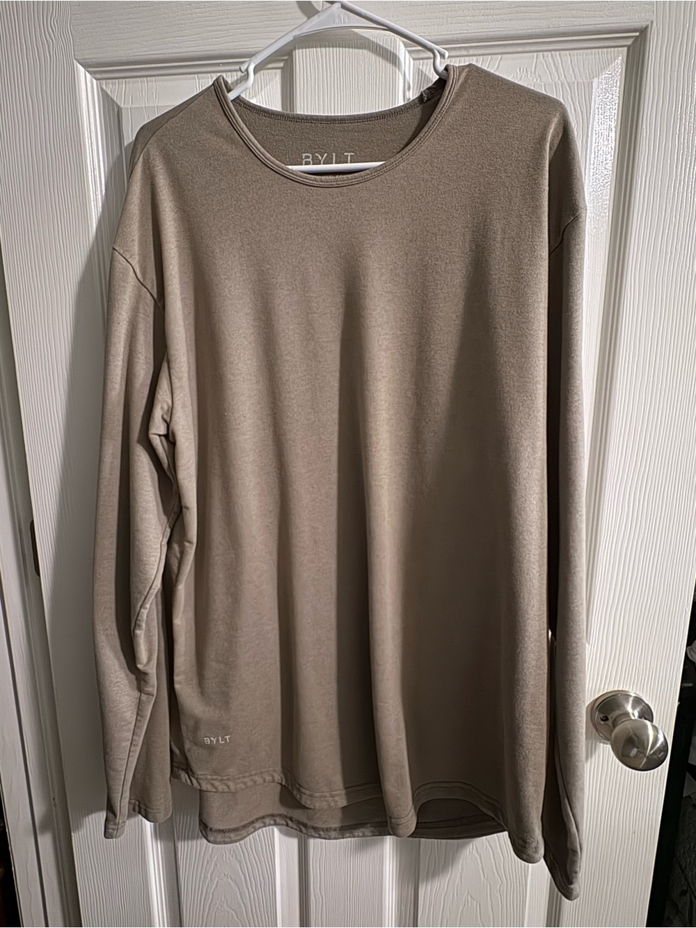 BYLT Basics Men's Long-Sleeve Crewneck Shirt in Taupe